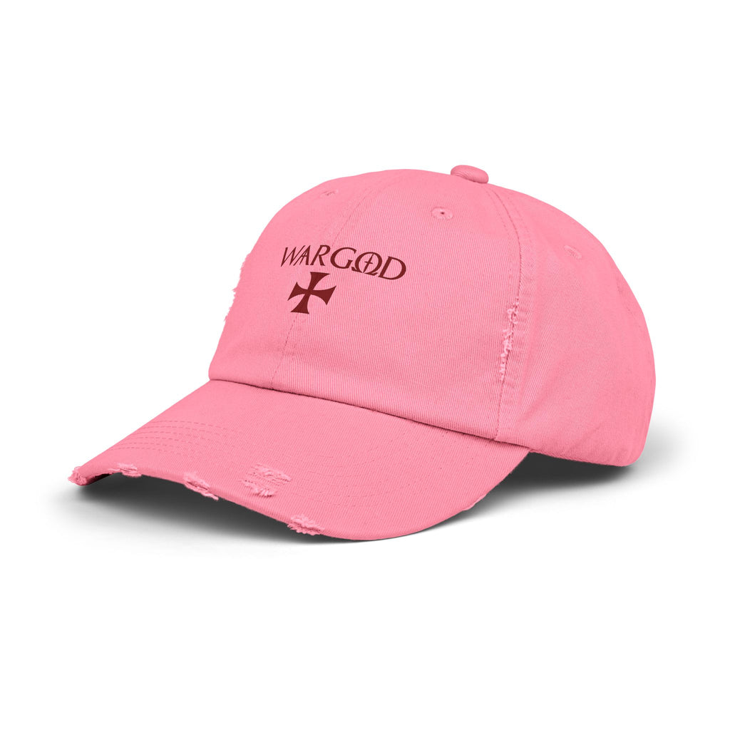 WARGOD Distressed Black Cap — Vintage Red Cross Logo