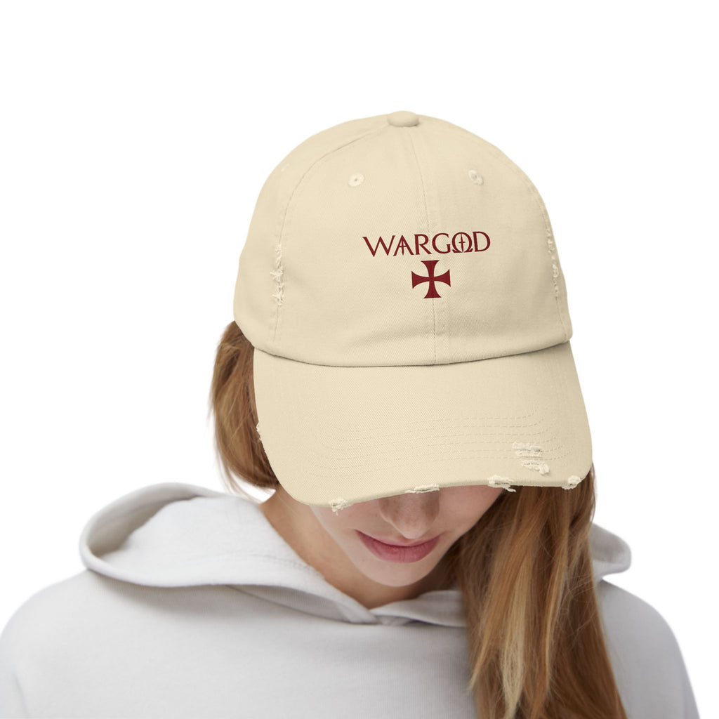WARGOD Distressed Black Cap — Vintage Red Cross Logo