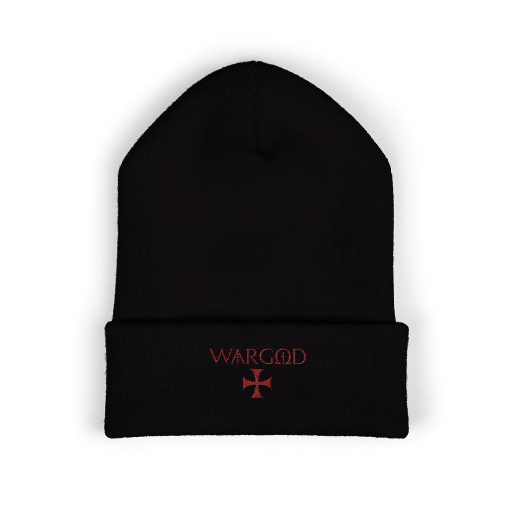WARGOD Embroidered Cuffed Beanie — Minimal Cross Knit Hat