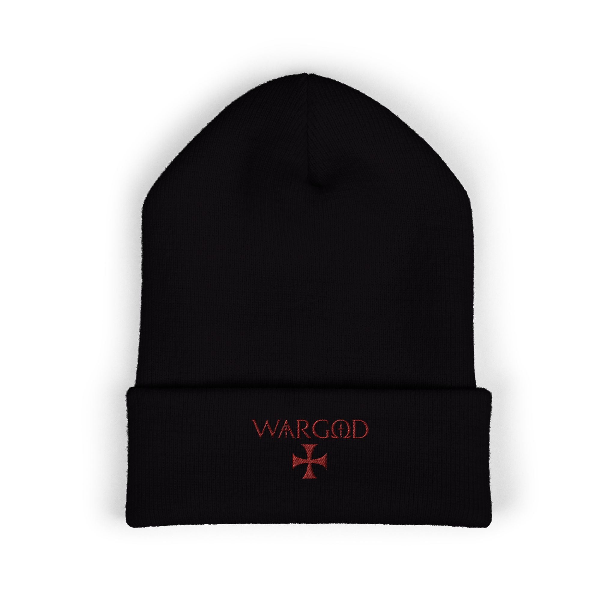 WARGOD Embroidered Cuffed Beanie — Minimal Cross Knit Hat