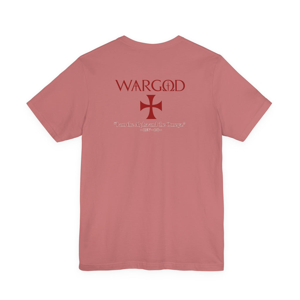Wargod Cross Tee — "I am the Alpha and the Omega" Christian Graphic T‑Shirt