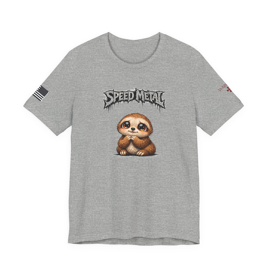 Speed Metal Sloth T-Shirt — Cute Sloth Graphic Tee for Metal Fans