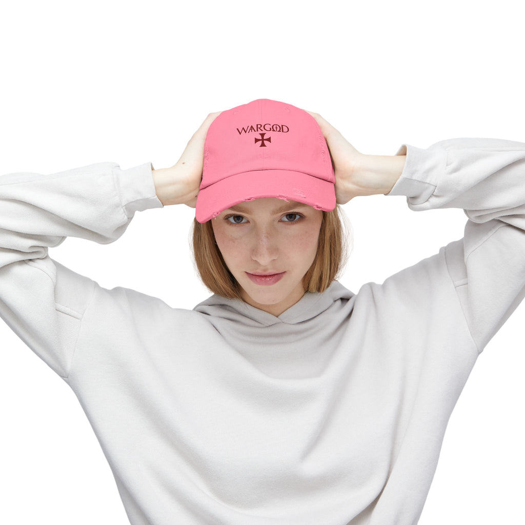 WARGOD Distressed Black Cap — Vintage Red Cross Logo