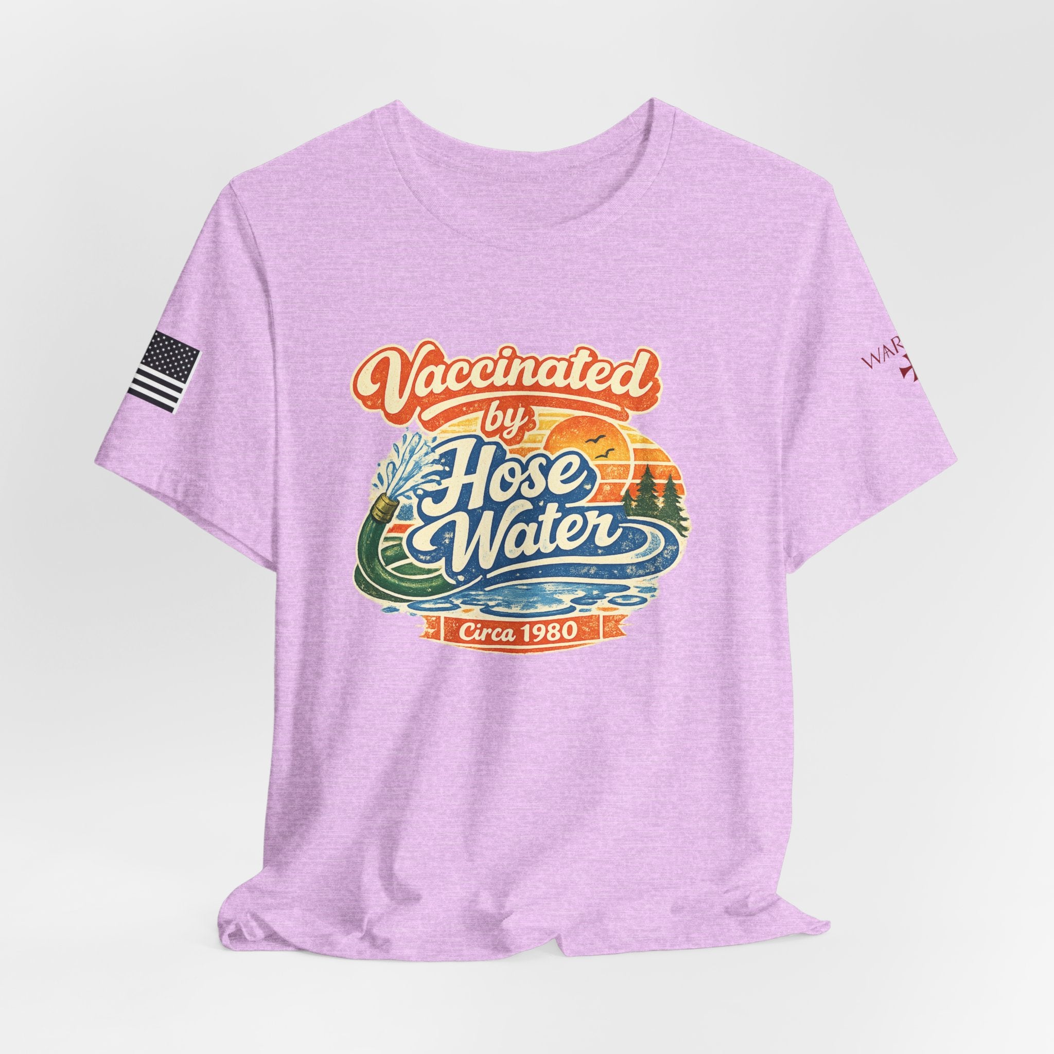 Vaccinated by Hose Water T-Shirt — Retro Beach Surf Tee (Circa 1980)