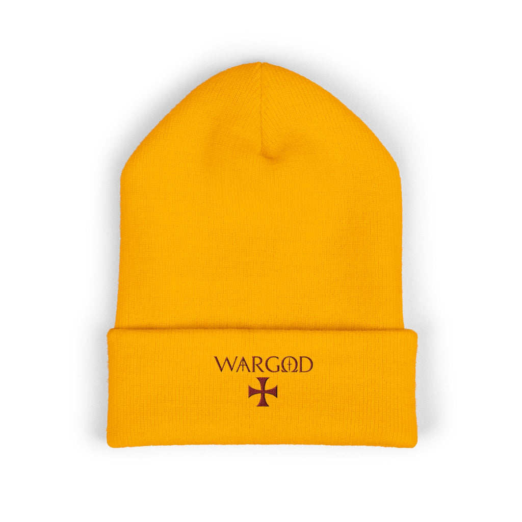 WARGOD Embroidered Cuffed Beanie — Minimal Cross Knit Hat
