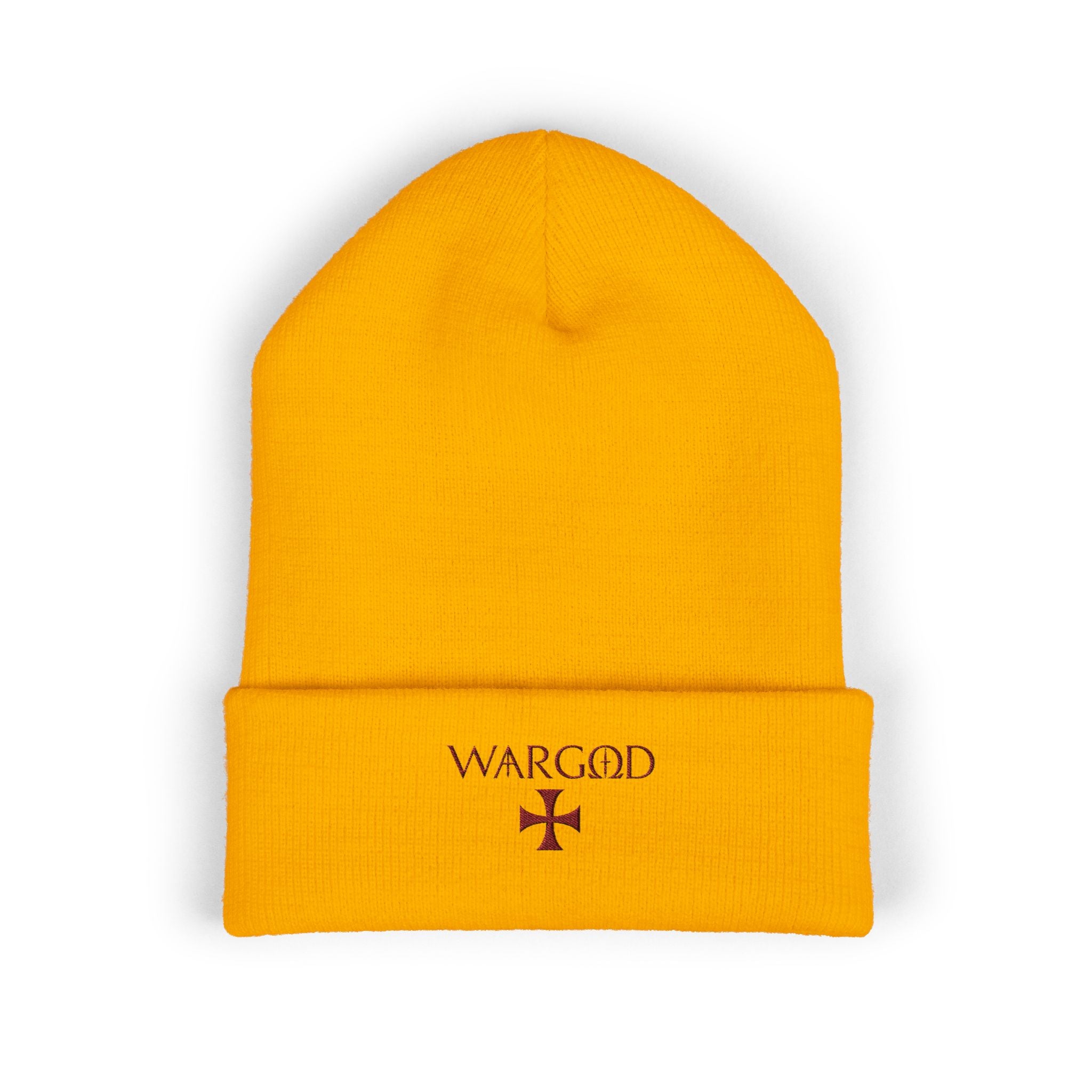 WARGOD Embroidered Cuffed Beanie — Minimal Cross Knit Hat