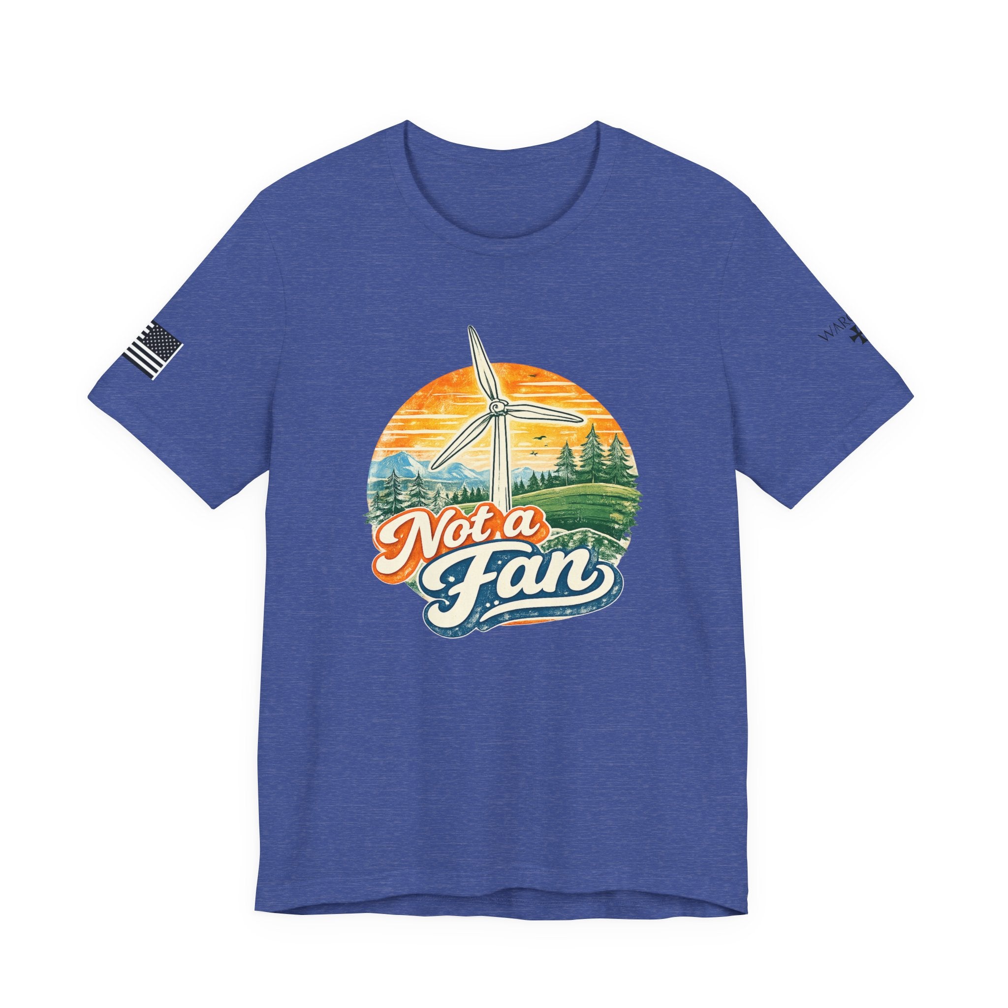 Not a Fan Wind Turbine T-Shirt — Retro Sunset Eco Humor Tee