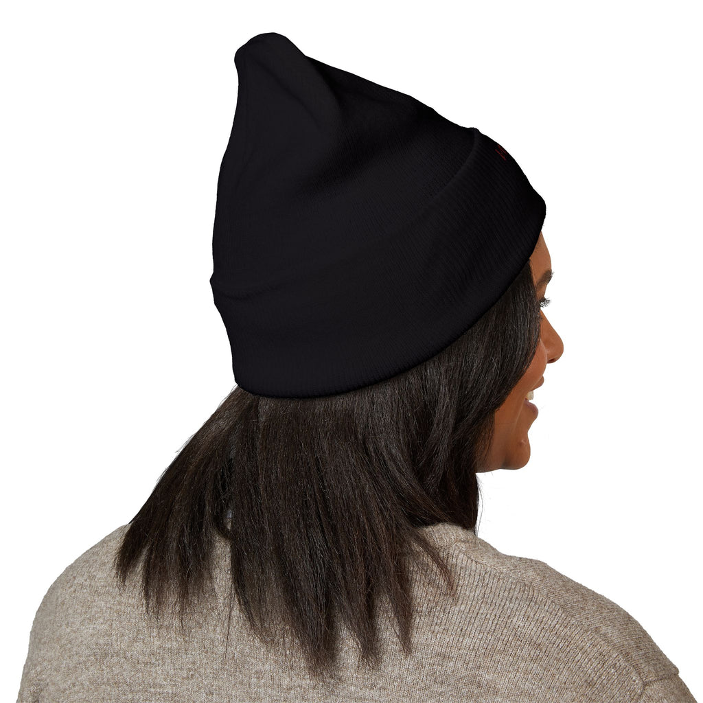 WARGOD Embroidered Cuffed Beanie — Minimal Cross Knit Hat