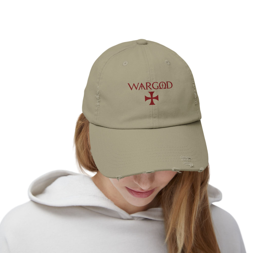 WARGOD Distressed Black Cap — Vintage Red Cross Logo