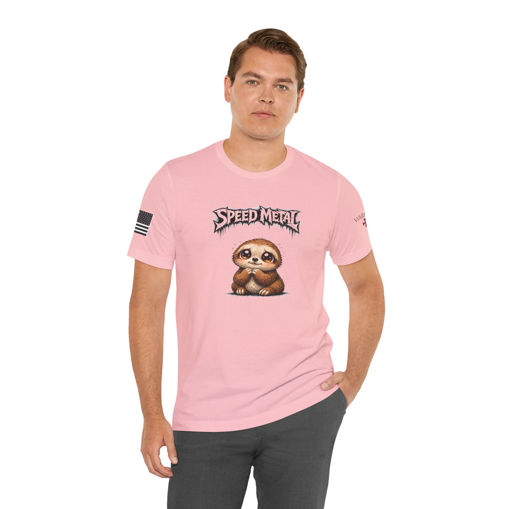 Speed Metal Sloth T-Shirt — Cute Sloth Graphic Tee for Metal Fans