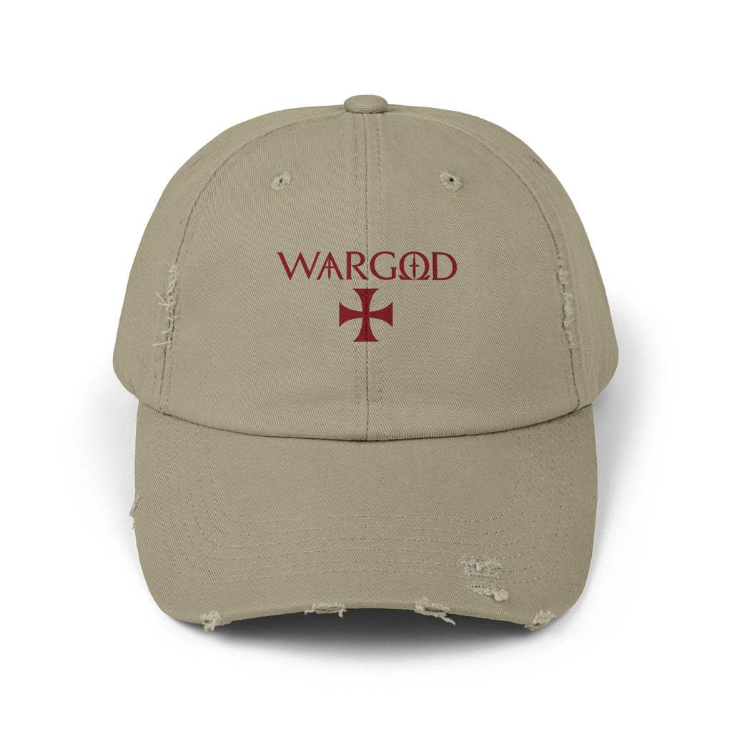 WARGOD Distressed Black Cap — Vintage Red Cross Logo