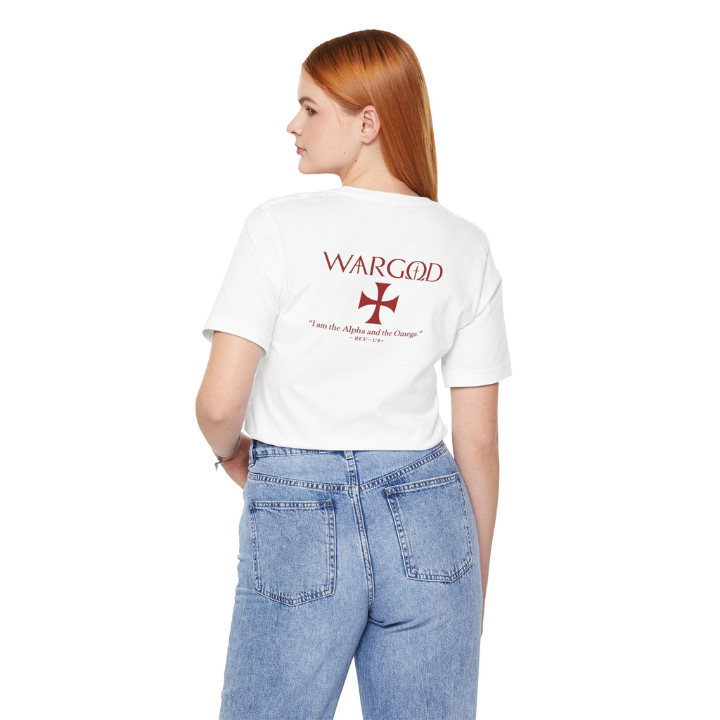 Wargod Cross Tee — "I am the Alpha and the Omega" Christian Graphic T‑Shirt