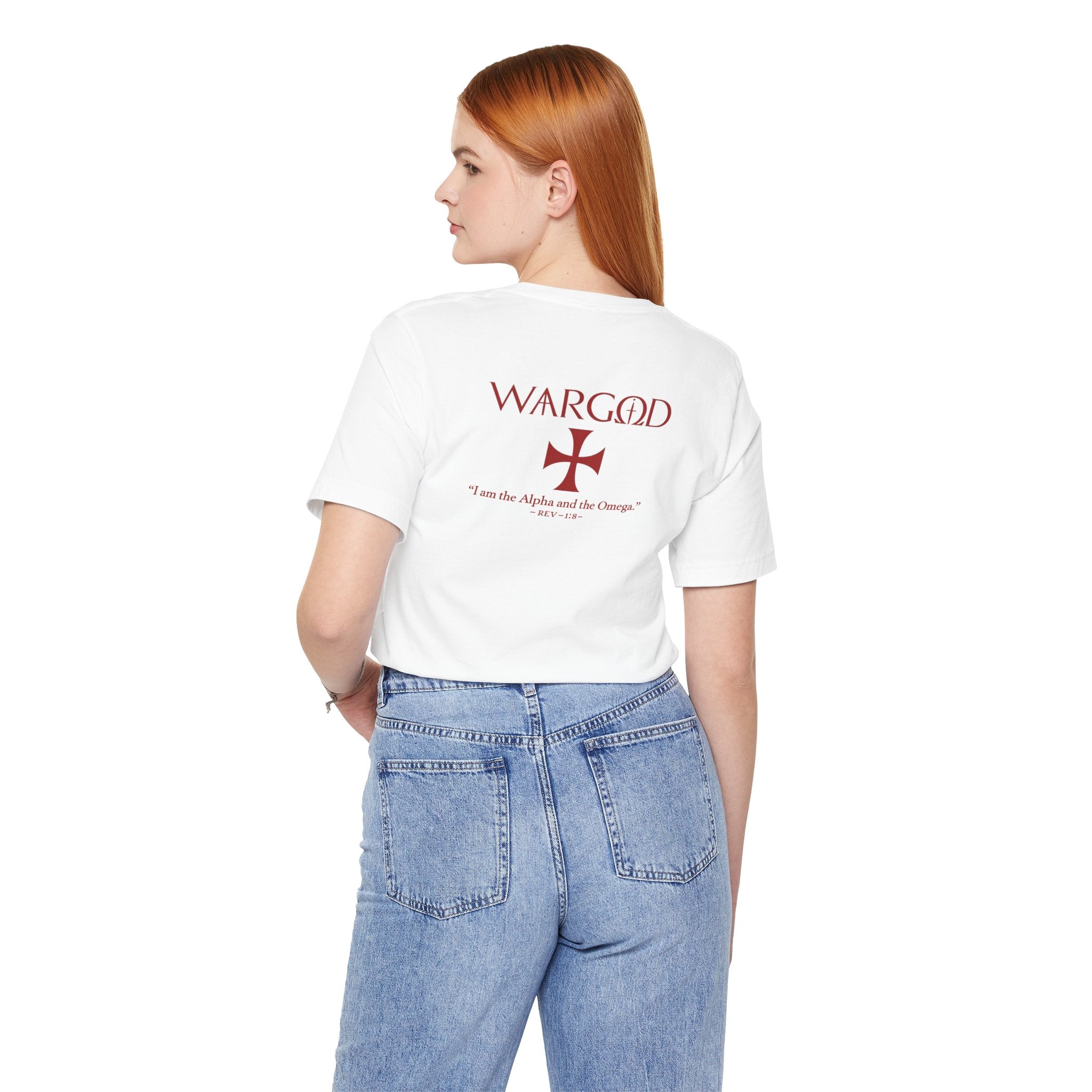 Wargod Cross Tee — "I am the Alpha and the Omega" Christian Graphic T‑Shirt