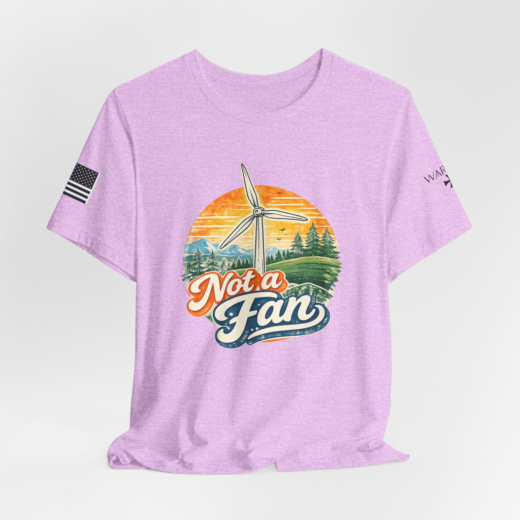 Not a Fan Wind Turbine T-Shirt — Retro Sunset Eco Humor Tee