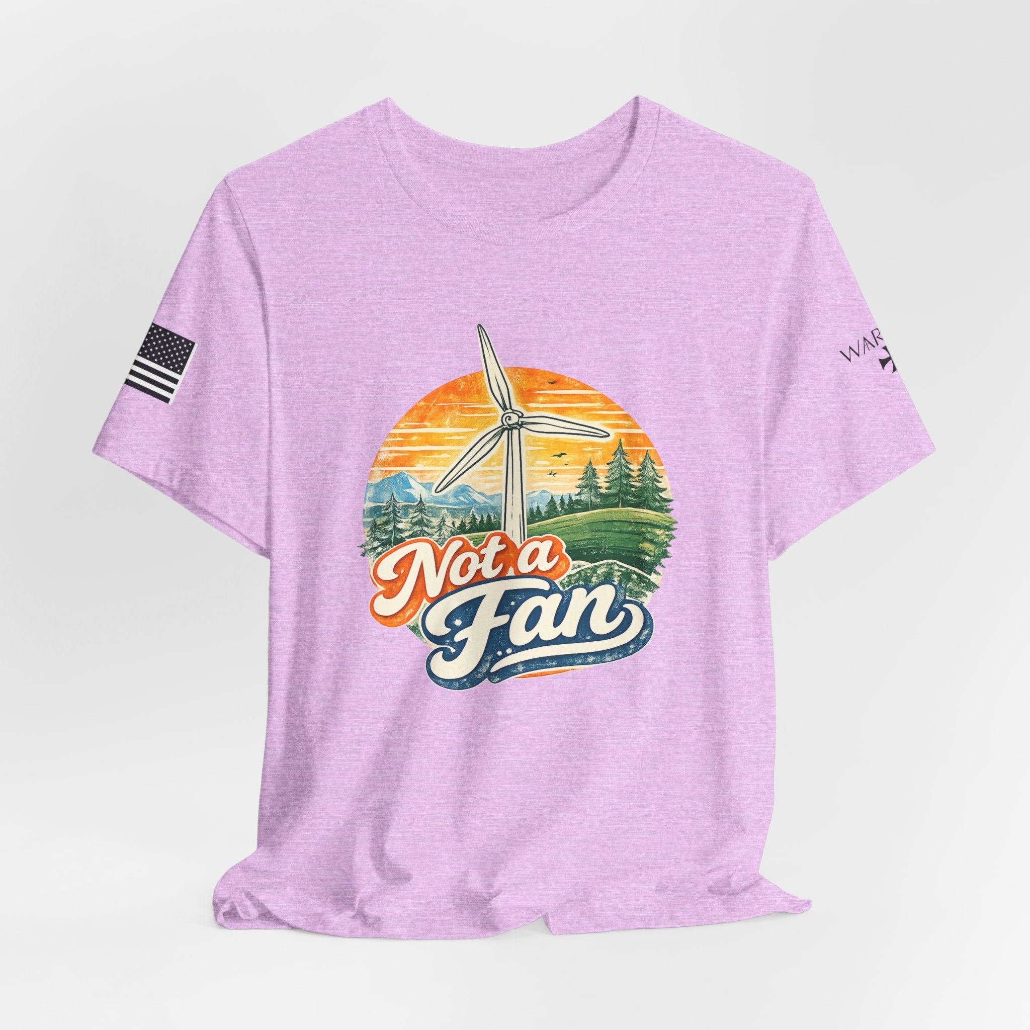 Not a Fan Wind Turbine T-Shirt — Retro Sunset Eco Humor Tee
