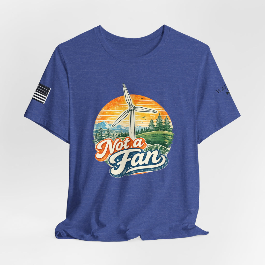 Not a Fan Wind Turbine T-Shirt — Retro Sunset Eco Humor Tee