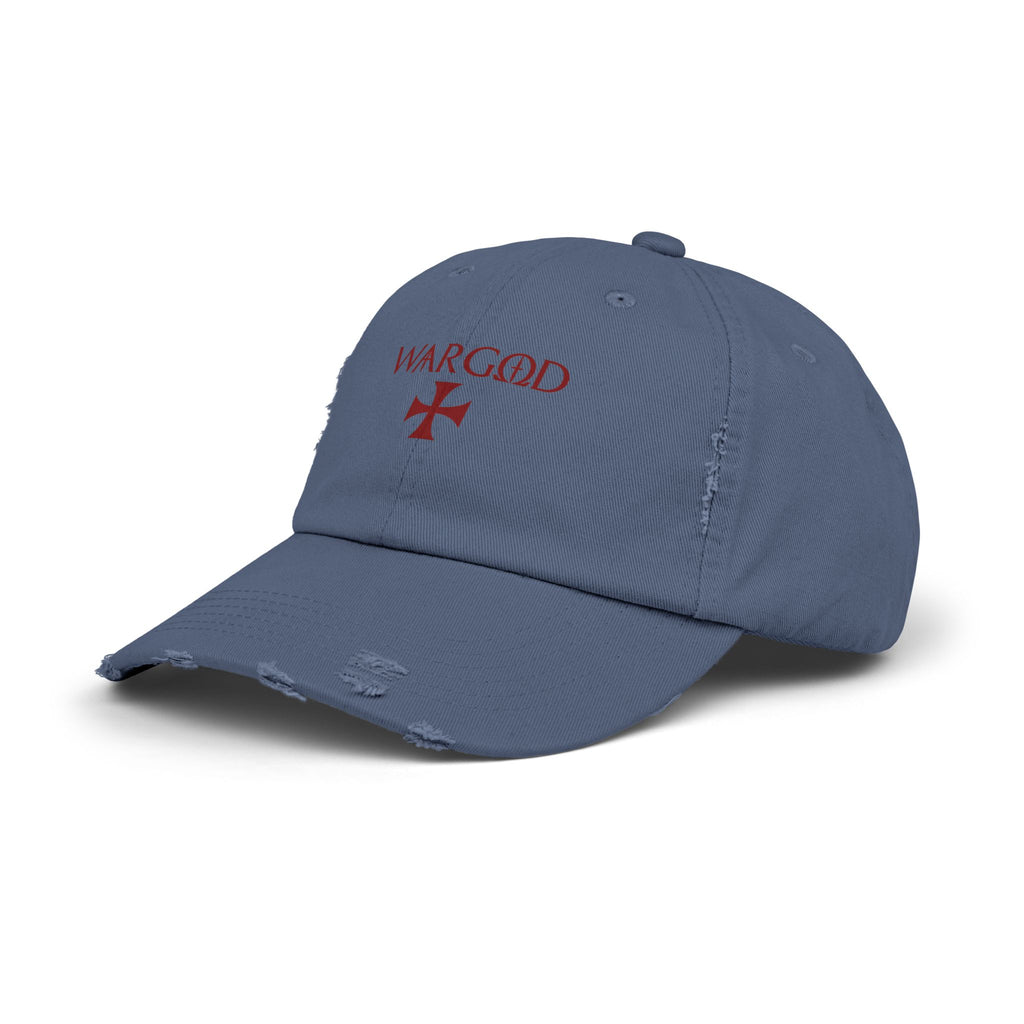 WARGOD Distressed Black Cap — Vintage Red Cross Logo