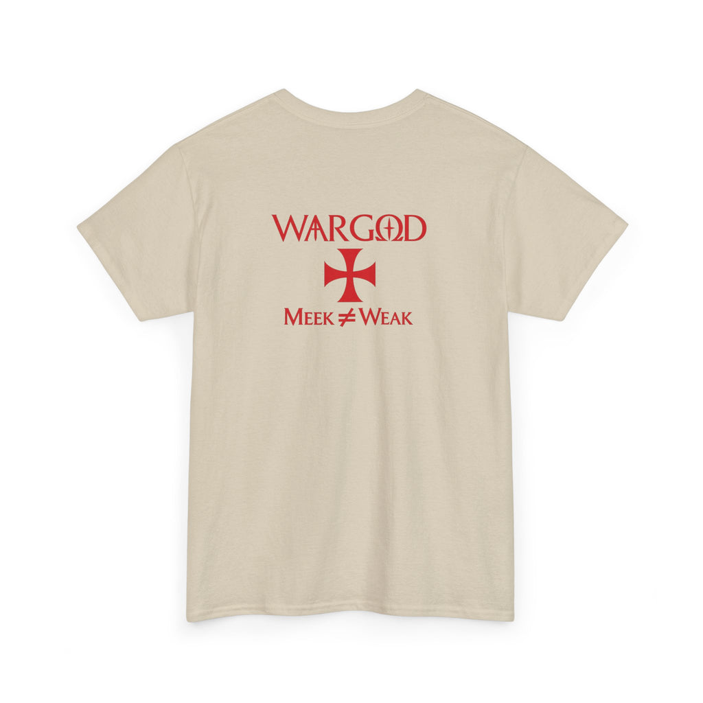 WARGOD "Meek ≠ Weak" Tee — Minimalist Red Cross Graphic T-Shirt