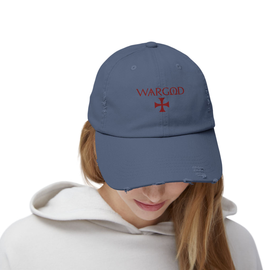 WARGOD Distressed Black Cap — Vintage Red Cross Logo