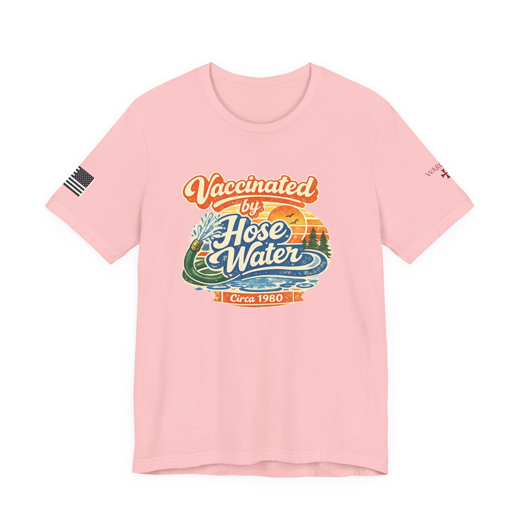 Vaccinated by Hose Water T-Shirt — Retro Beach Surf Tee (Circa 1980)