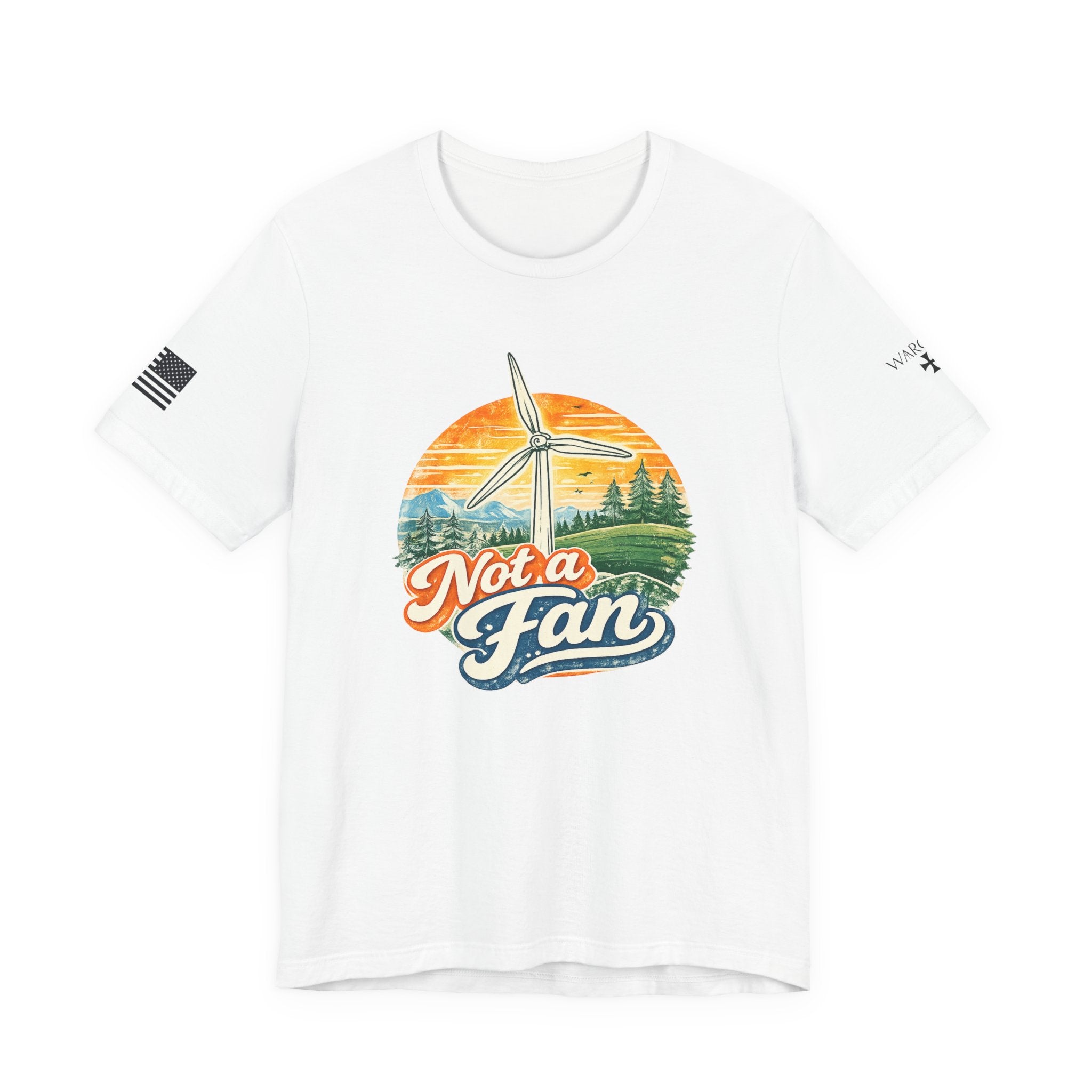 Not a Fan Wind Turbine T-Shirt — Retro Sunset Eco Humor Tee