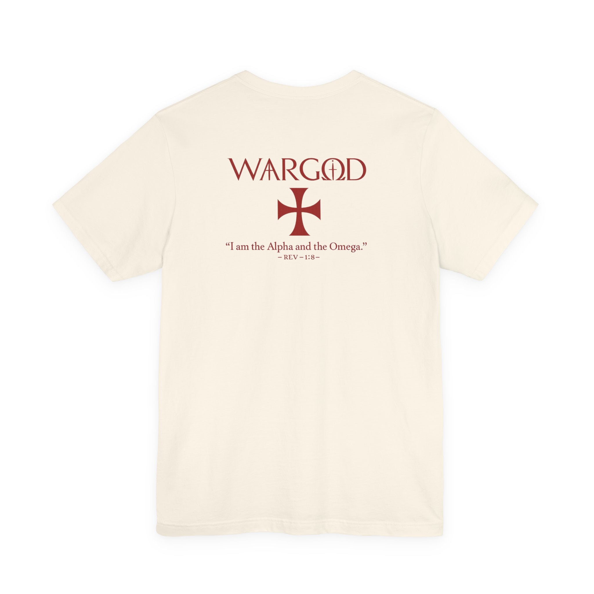 Wargod Cross Tee — "I am the Alpha and the Omega" Christian Graphic T‑Shirt